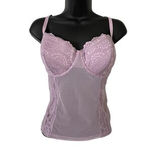 Vtg Gilligan & OMalley Intimates Bustier Corset Sz 38D Lilac Mesh Lace Underwire
